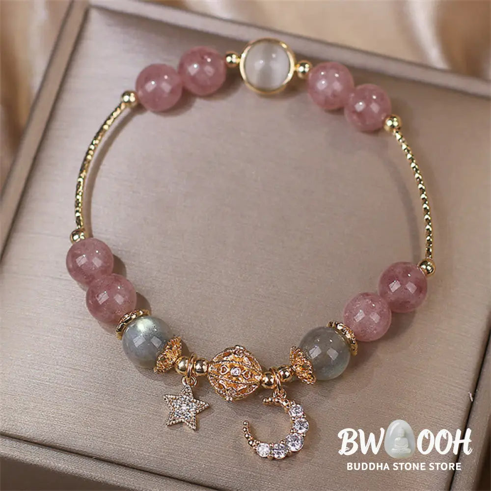 FREE Today: The Healing Positive Strawberry Quartz Bracelet - Strawberry Quartz&amp;Moonstone(Wrist Circumference