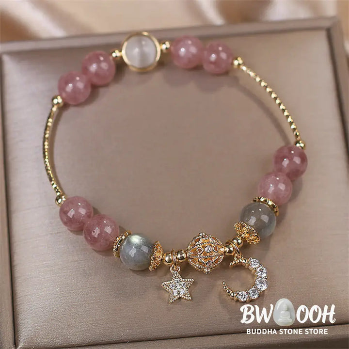 FREE Today: The Healing Positive Strawberry Quartz Bracelet - Strawberry Quartz&amp;Moonstone(Wrist Circumference