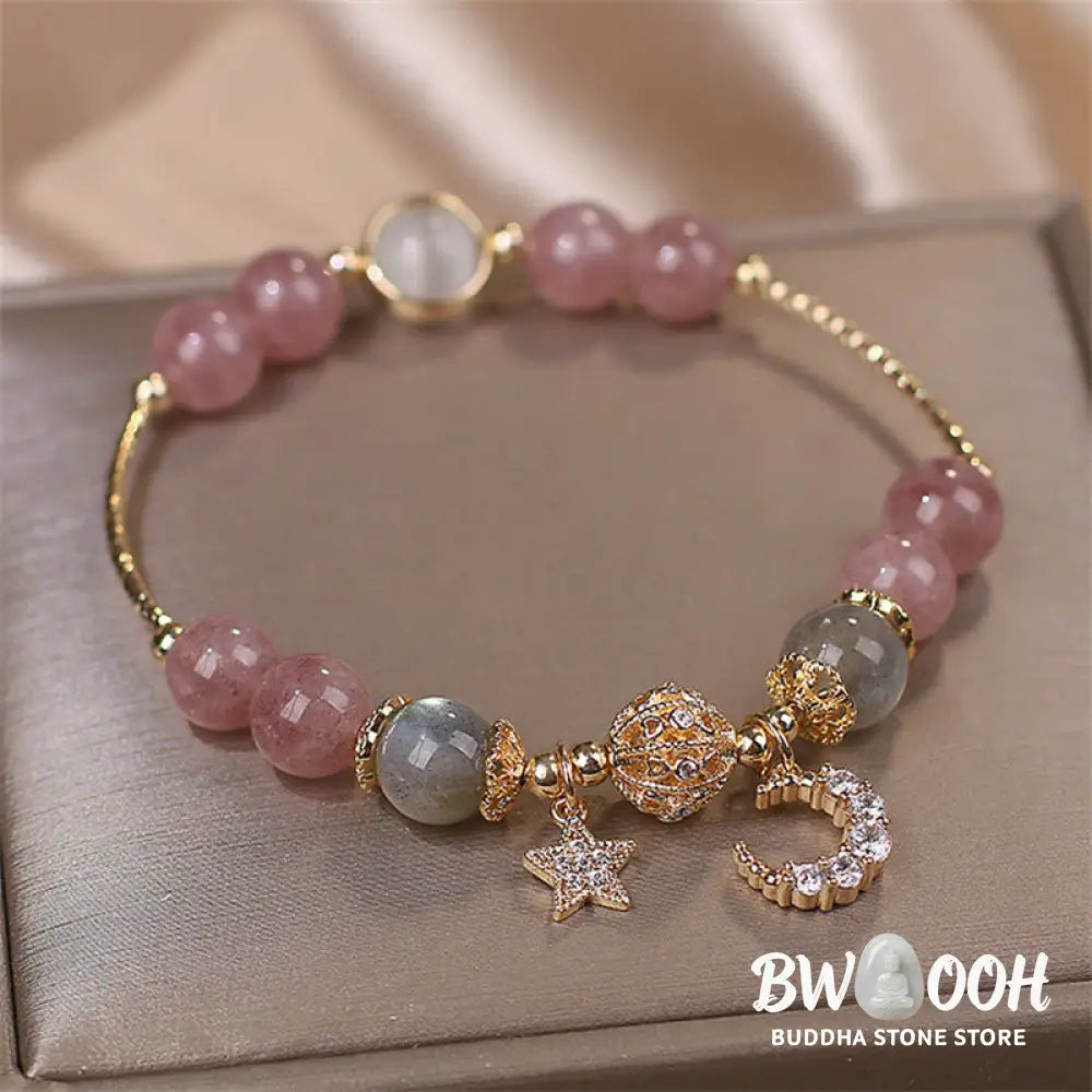 FREE Today: The Healing Positive Strawberry Quartz Bracelet - Strawberry Quartz&amp;Moonstone(Wrist Circumference