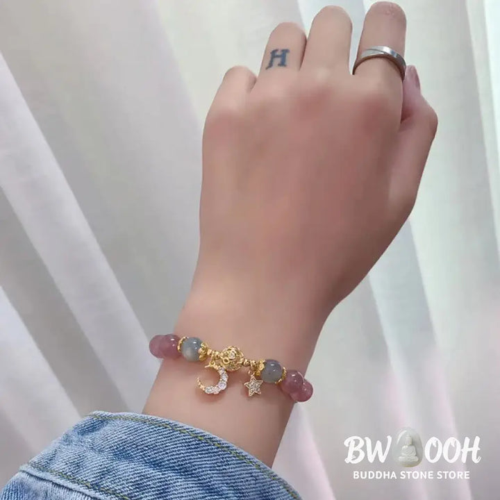 FREE Today: The Healing Positive Strawberry Quartz Bracelet - Strawberry Quartz&amp;Moonstone(Wrist Circumference