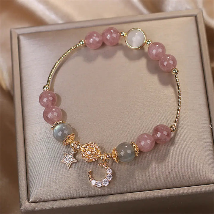 FREE Today: The Healing Positive Strawberry Quartz Bracelet - Strawberry Quartz&amp;Moonstone(Wrist Circumference
