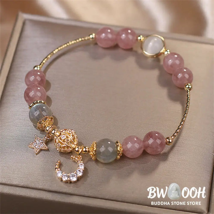 FREE Today: The Healing Positive Strawberry Quartz Bracelet - Strawberry Quartz&amp;Moonstone(Wrist Circumference