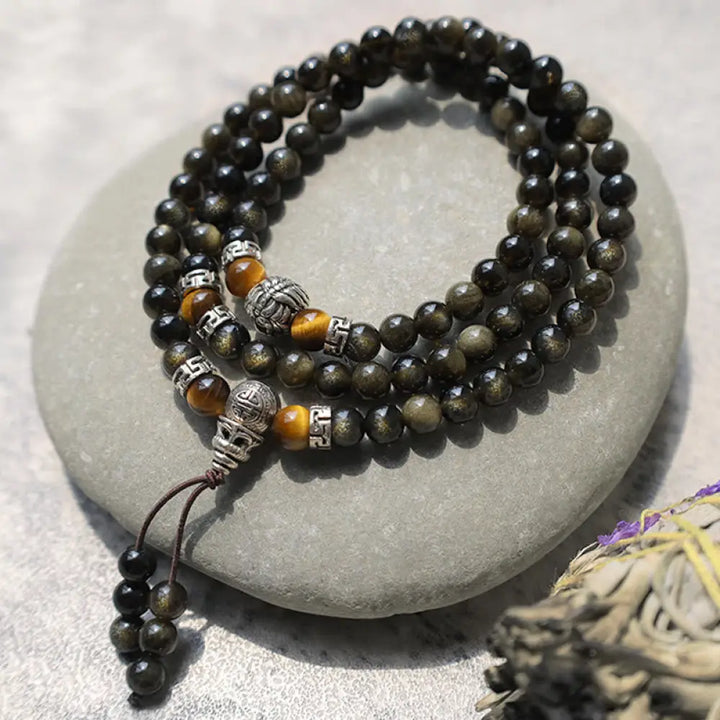 BWOOOH Golden Obsidian Energy Bracelet Necklace — golden obsidian and tiger&