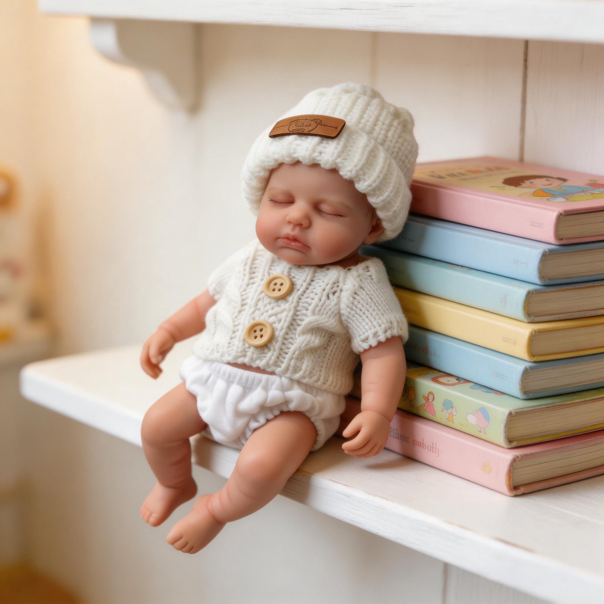 Ethan 8-inch Solid Silicone Rebirth Doll, Washable and Portable, Super Cute Realistic Baby Companion