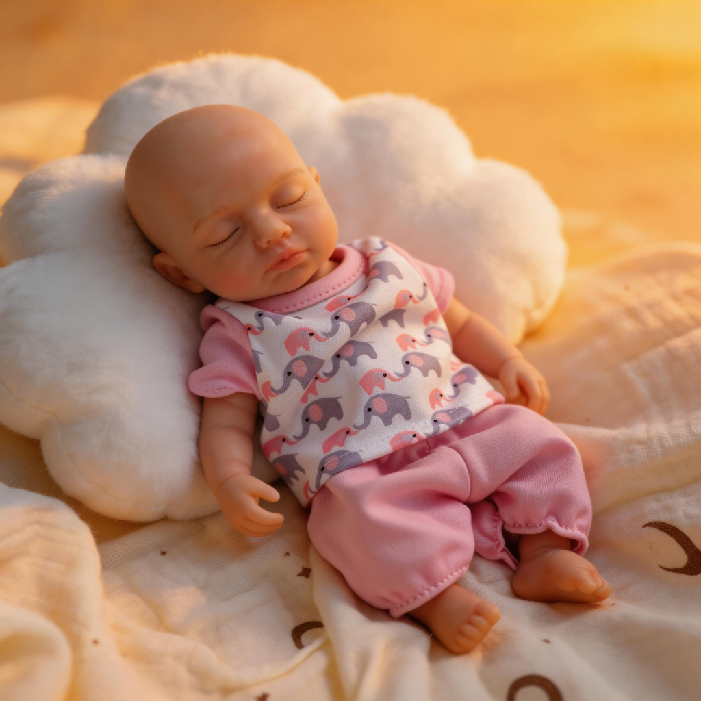 Luna 8-inch solid silicone baby doll, water-safe, with movable limbs and soft, lifelike features.