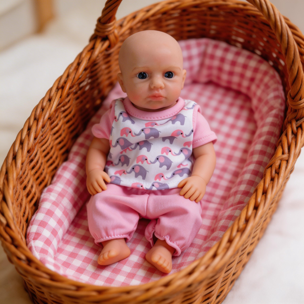 Luna 8-inch solid silicone baby doll, water-safe, with movable limbs and soft, lifelike features.