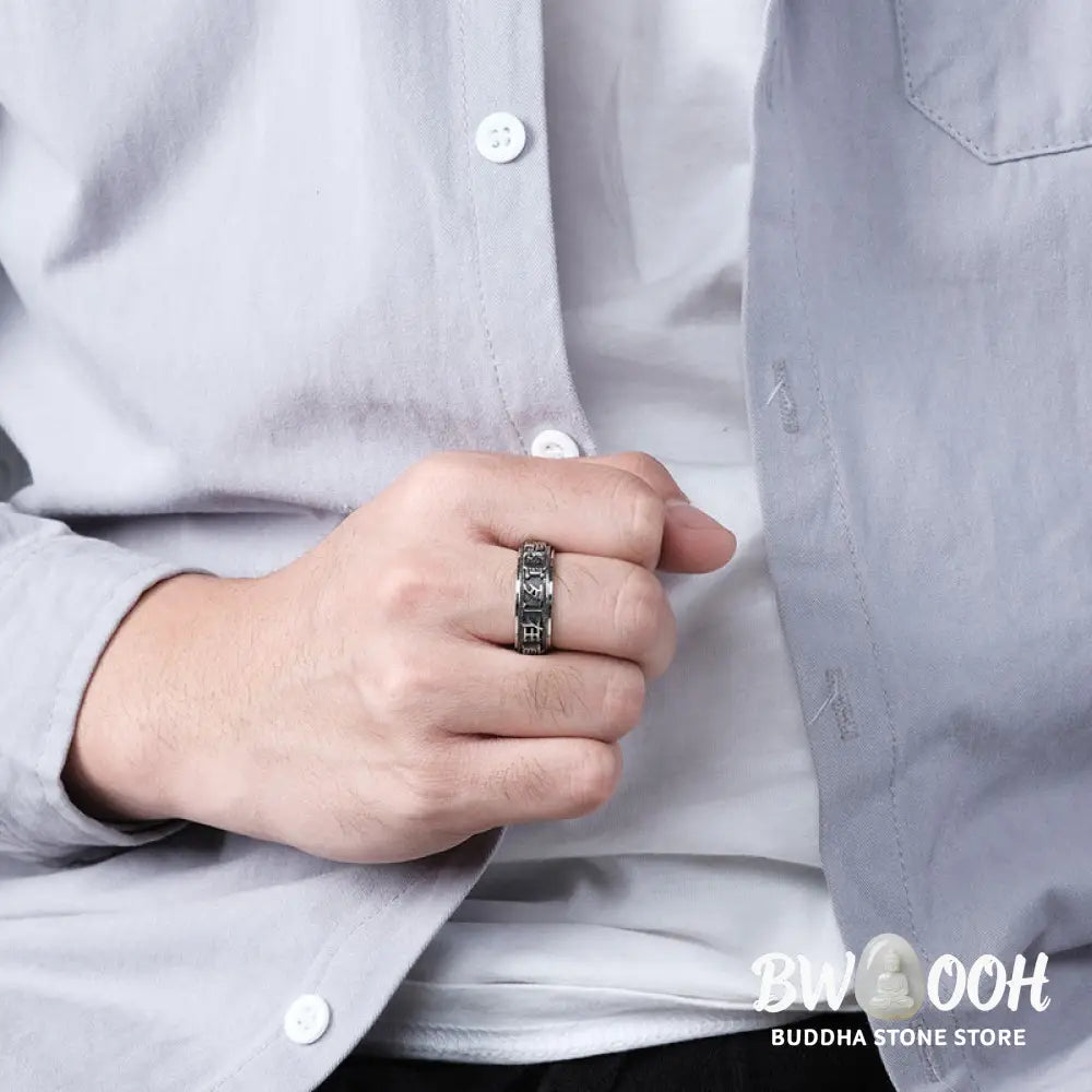 Letter Words Balance Calm Titanium Steel Rotatable Ring - BWOOOH - Rings