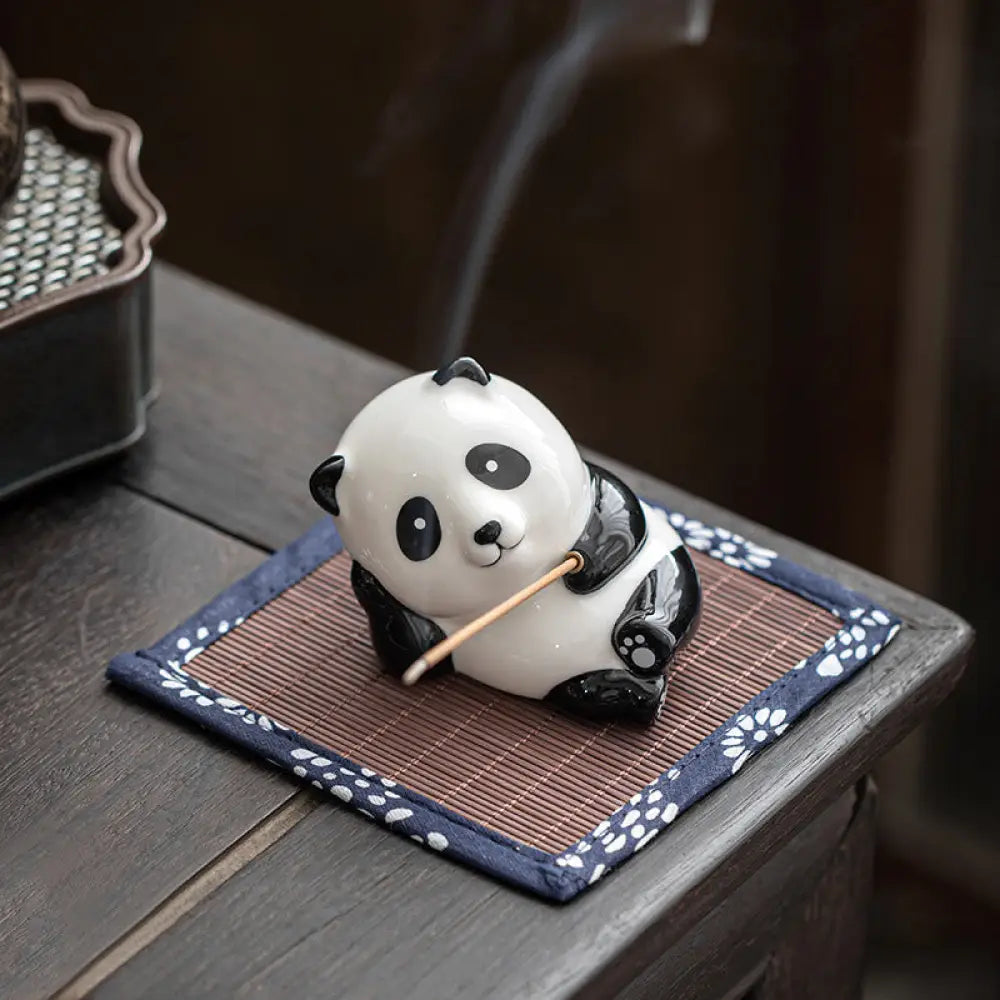 Lovely Cat Panda Ceramic Blessing Incense Burner Decoration - Panda Incense Holder - Incense Burner
