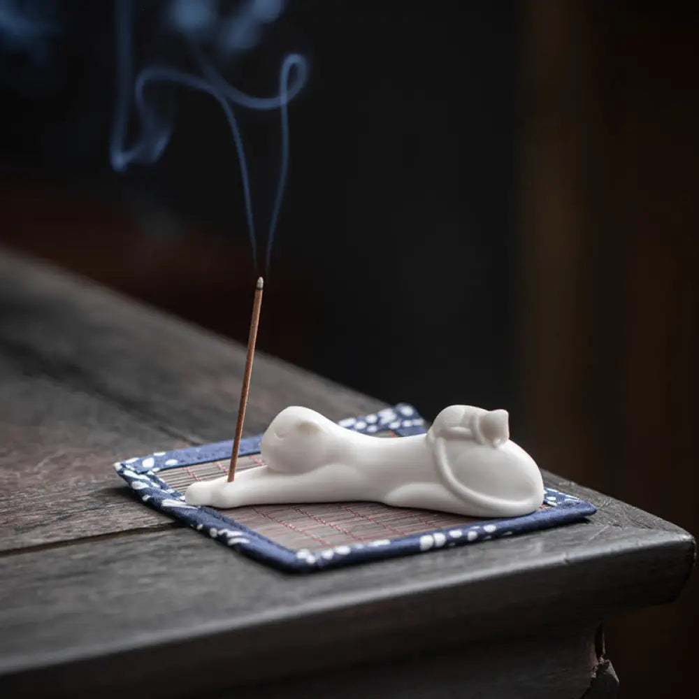 Lovely Cat Panda Ceramic Blessing Incense Burner Decoration - Lazy Cat Incense Holder - Incense Burner