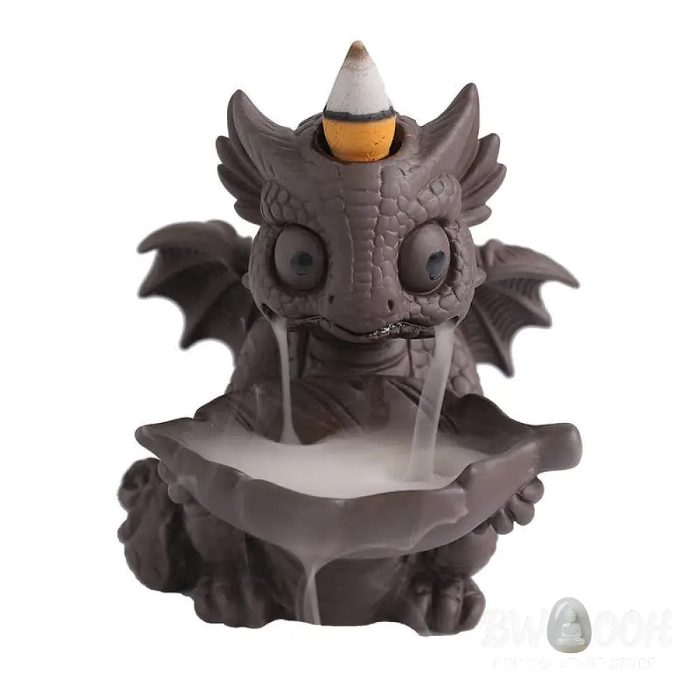 Lovely Dinosaur Purple Clay Backflow Smoke Fountain Healing Incense Burner Decoration - Brown Incense Burner Only(No
