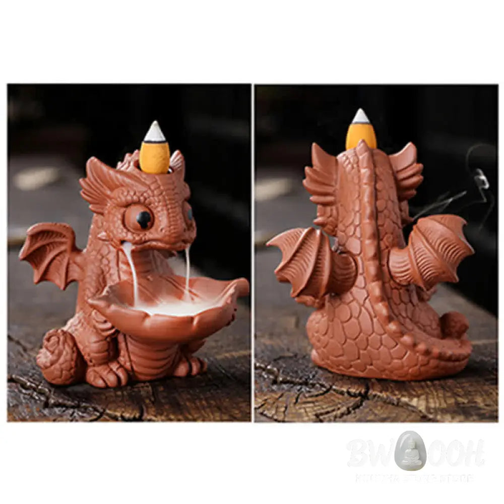 Lovely Dinosaur Purple Clay Backflow Smoke Fountain Healing Incense Burner Decoration - Brown Incense Burner Only(No