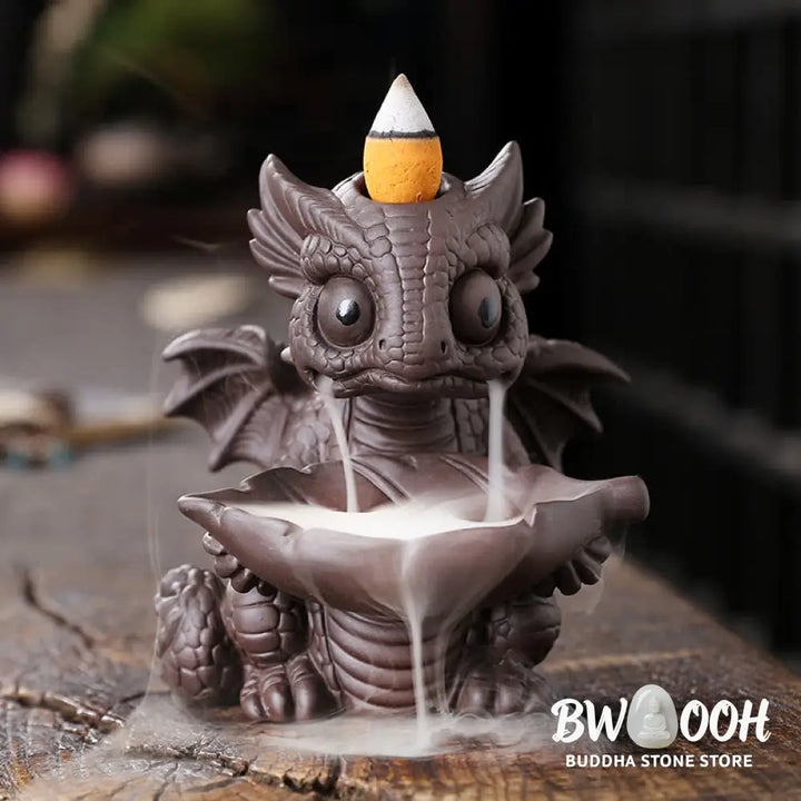 Lovely Dinosaur Purple Clay Backflow Smoke Fountain Healing Incense Burner Decoration - Brown Incense Burner Only(No