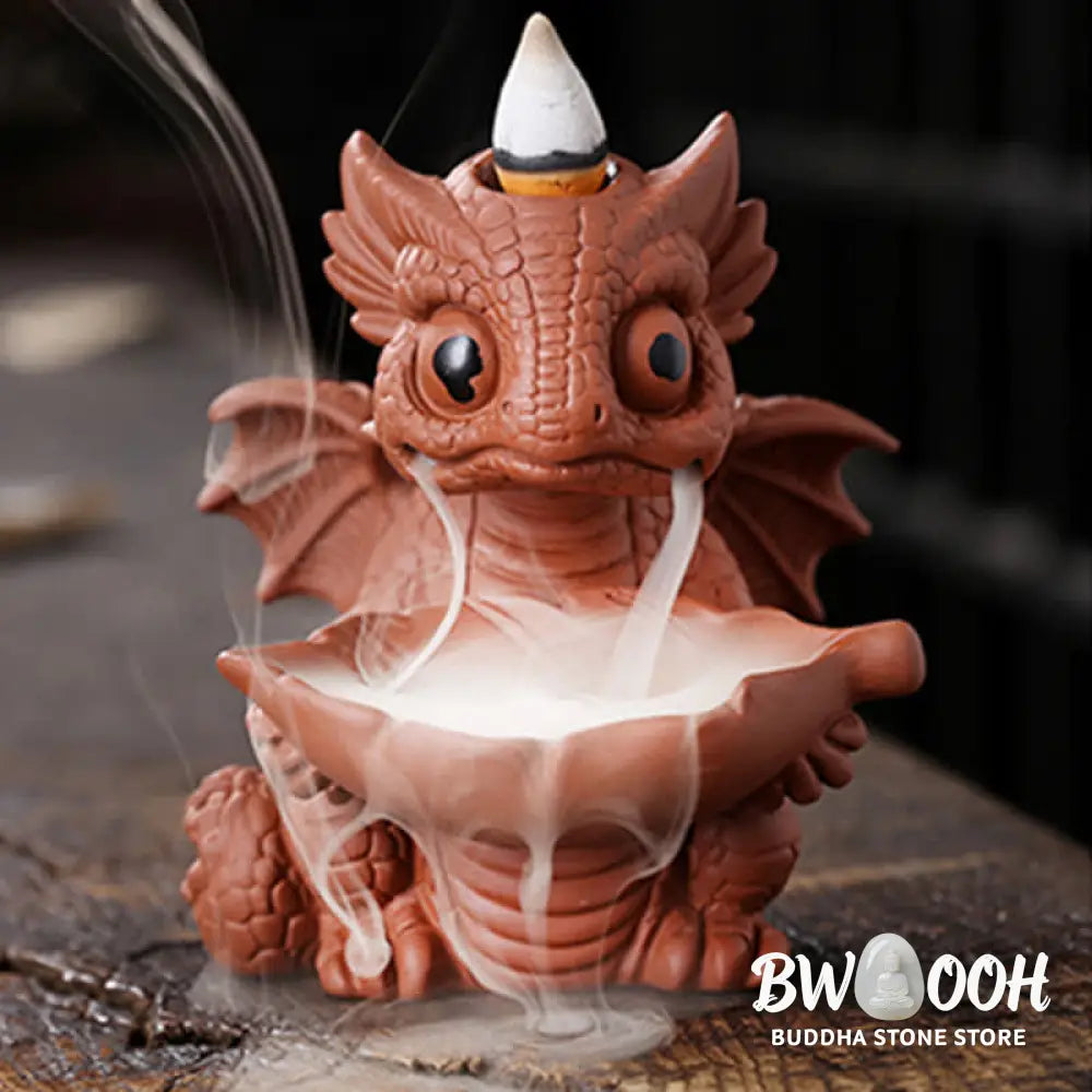 Lovely Dinosaur Purple Clay Backflow Smoke Fountain Healing Incense Burner Decoration - Brown Incense Burner Only(No