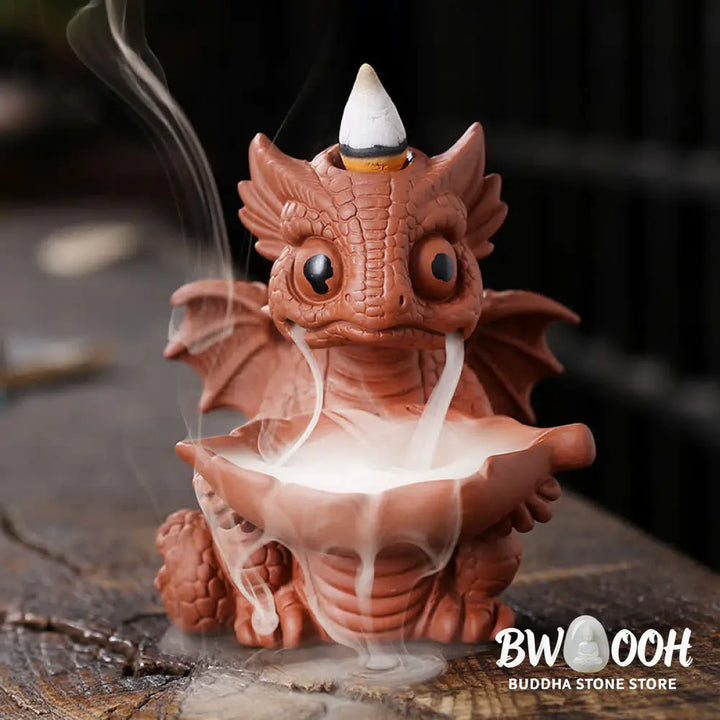 Lovely Dinosaur Purple Clay Backflow Smoke Fountain Healing Incense Burner Decoration - Brown Incense Burner Only(No