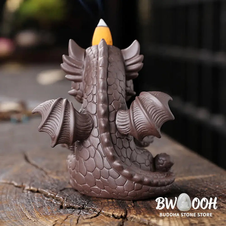 Lovely Dinosaur Purple Clay Backflow Smoke Fountain Healing Incense Burner Decoration - Brown Incense Burner Only(No