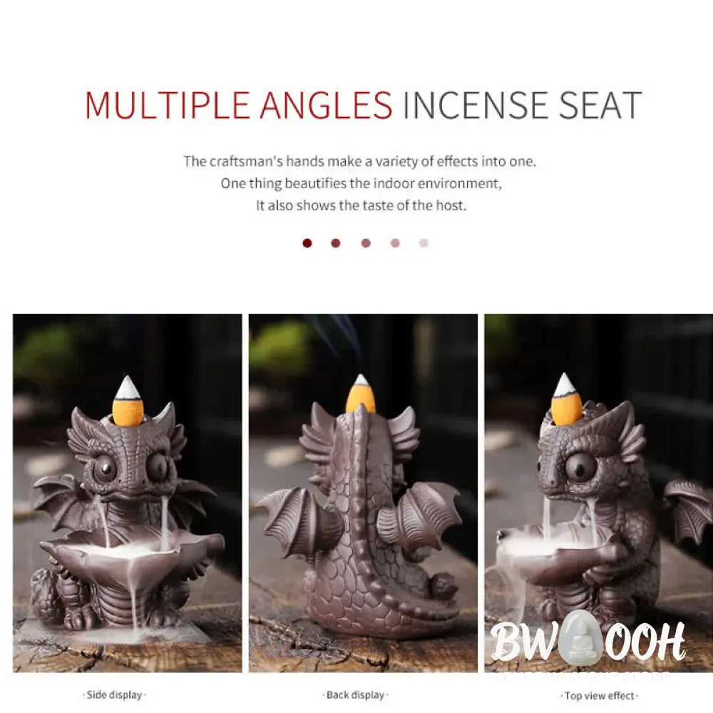 Lovely Dinosaur Purple Clay Backflow Smoke Fountain Healing Incense Burner Decoration - Brown Incense Burner Only(No