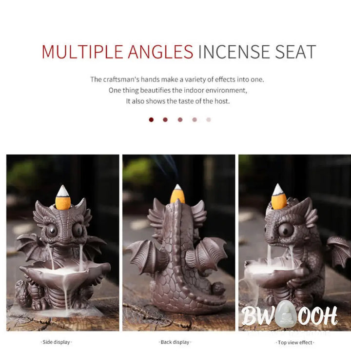 Lovely Dinosaur Purple Clay Backflow Smoke Fountain Healing Incense Burner Decoration - Brown Incense Burner Only(No