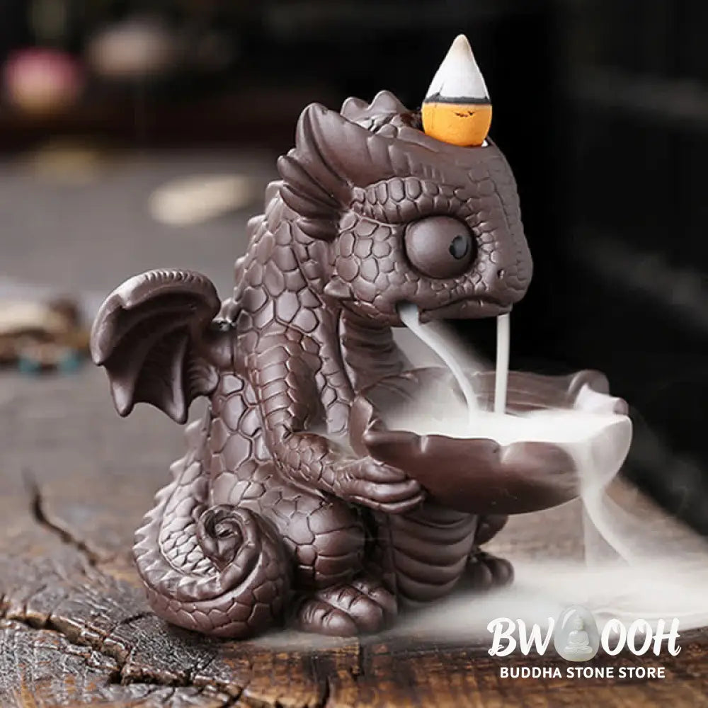Lovely Dinosaur Purple Clay Backflow Smoke Fountain Healing Incense Burner Decoration - Brown Incense Burner Only(No