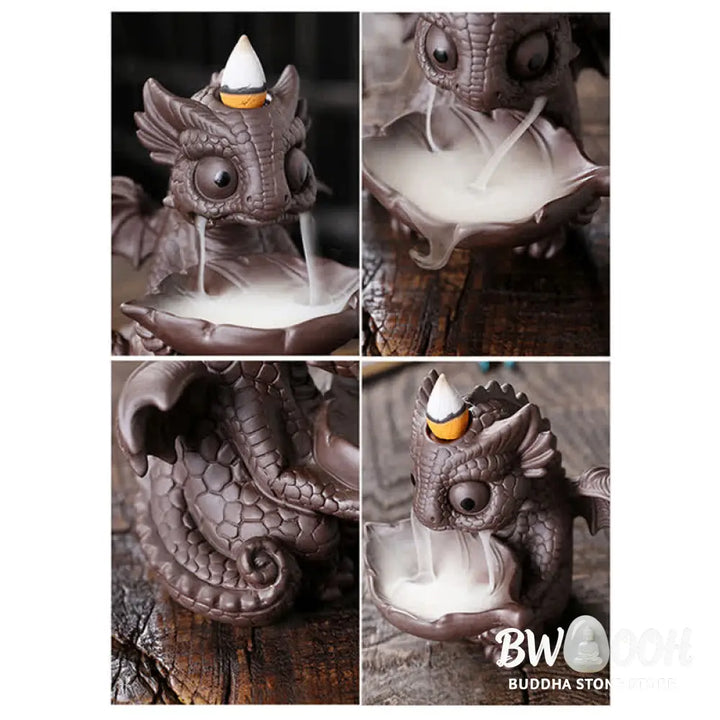 Lovely Dinosaur Purple Clay Backflow Smoke Fountain Healing Incense Burner Decoration - Brown Incense Burner Only(No
