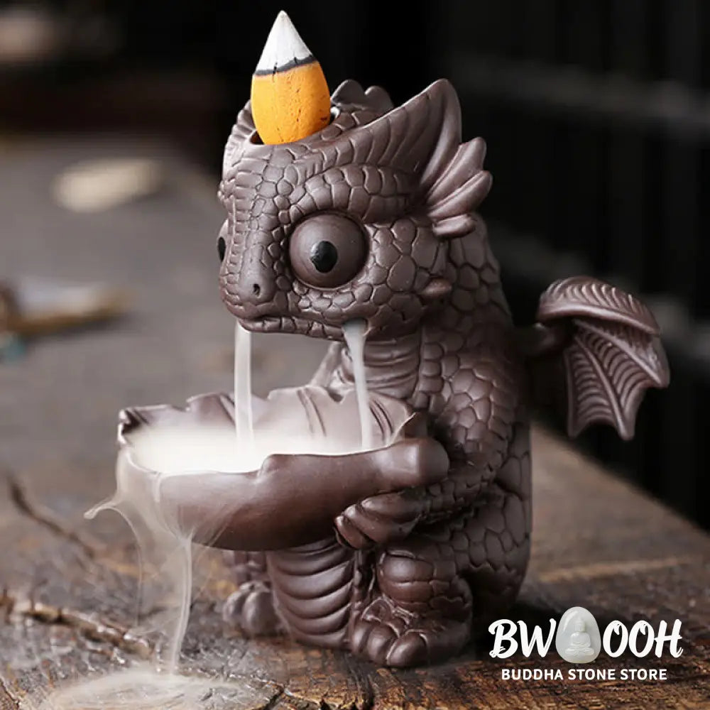 Lovely Dinosaur Purple Clay Backflow Smoke Fountain Healing Incense Burner Decoration - Brown Incense Burner Only(No