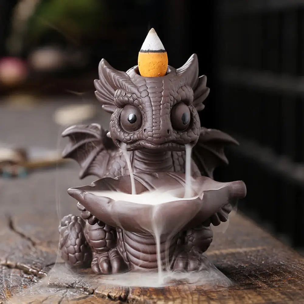 Lovely Dinosaur Purple Clay Backflow Smoke Fountain Healing Incense Burner Decoration - Brown Incense Burner Only(No
