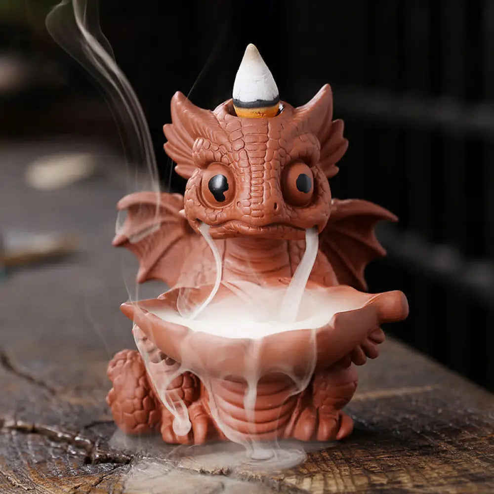 Lovely Dinosaur Purple Clay Backflow Smoke Fountain Healing Incense Burner Decoration - Brown Incense Burner Only(No