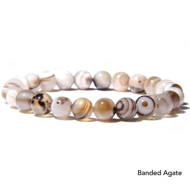 Natural Agate Stone Crystal Balance Beaded Bracelet - BWOOOH - Banded Agate - Bracelet
