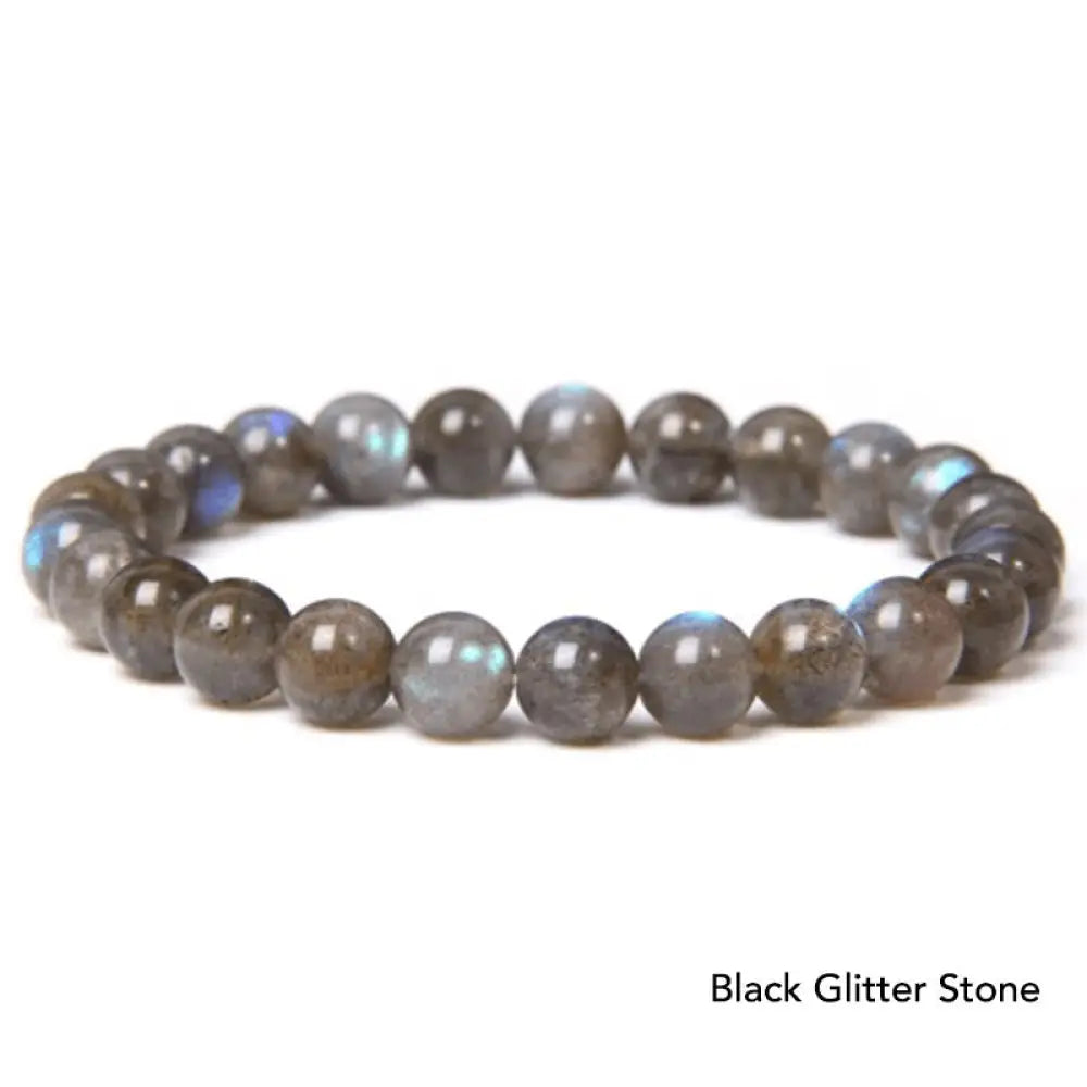 Natural Agate Stone Crystal Balance Beaded Bracelet - BWOOOH - Black Glitter Stone - Bracelet
