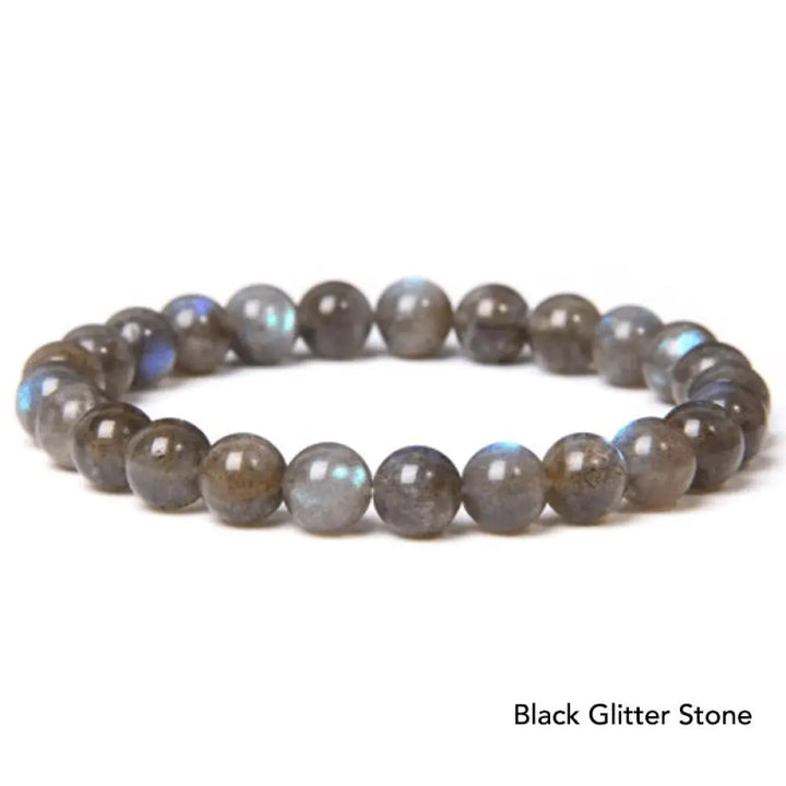 Natural Agate Stone Crystal Balance Beaded Bracelet - BWOOOH - Black Glitter Stone - Bracelet