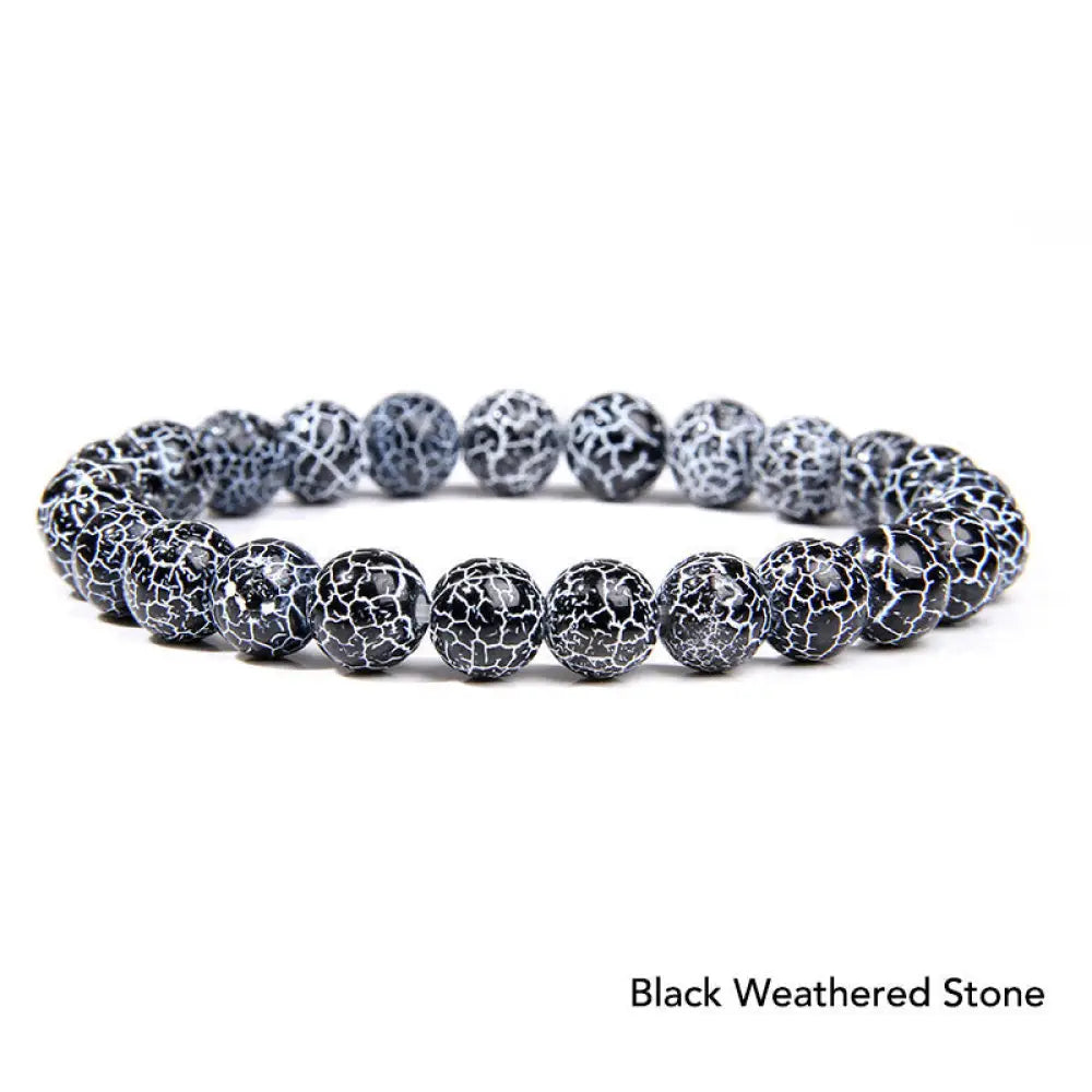 Natural Agate Stone Crystal Balance Beaded Bracelet - BWOOOH - Black Weathered Stone - Bracelet