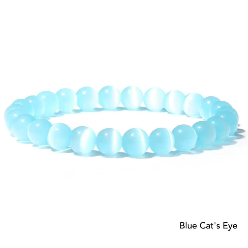 Natural Agate Stone Crystal Balance Beaded Bracelet - BWOOOH - Blue Cat’s Eye - Bracelet