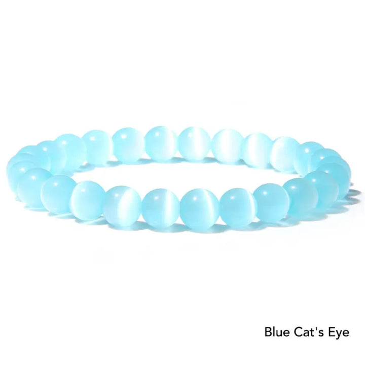 Natural Agate Stone Crystal Balance Beaded Bracelet - BWOOOH - Blue Cat’s Eye - Bracelet