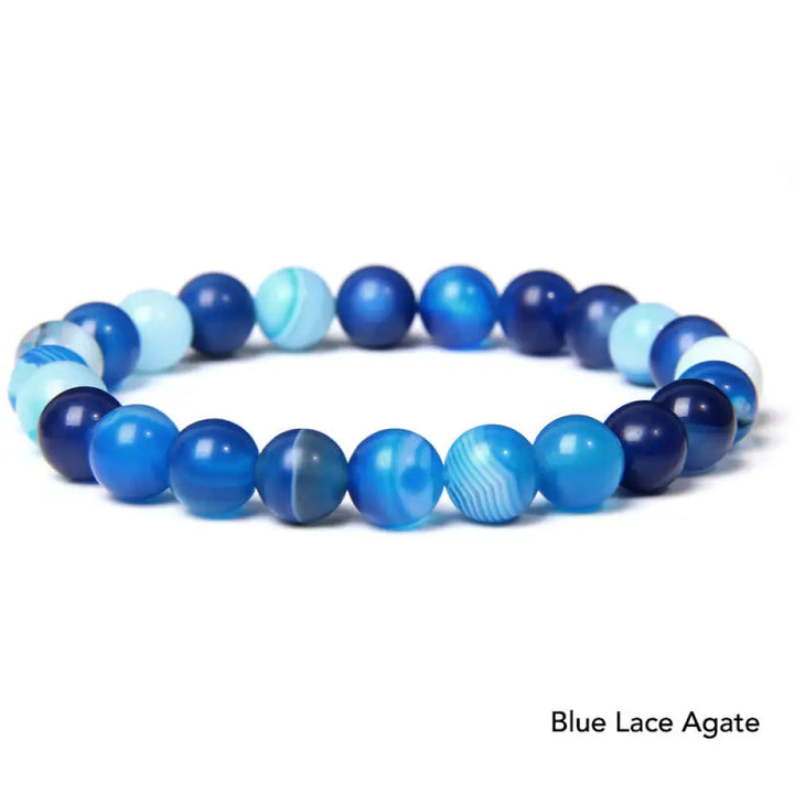 Natural Agate Stone Crystal Balance Beaded Bracelet - BWOOOH - Blue Lace Agate - Bracelet