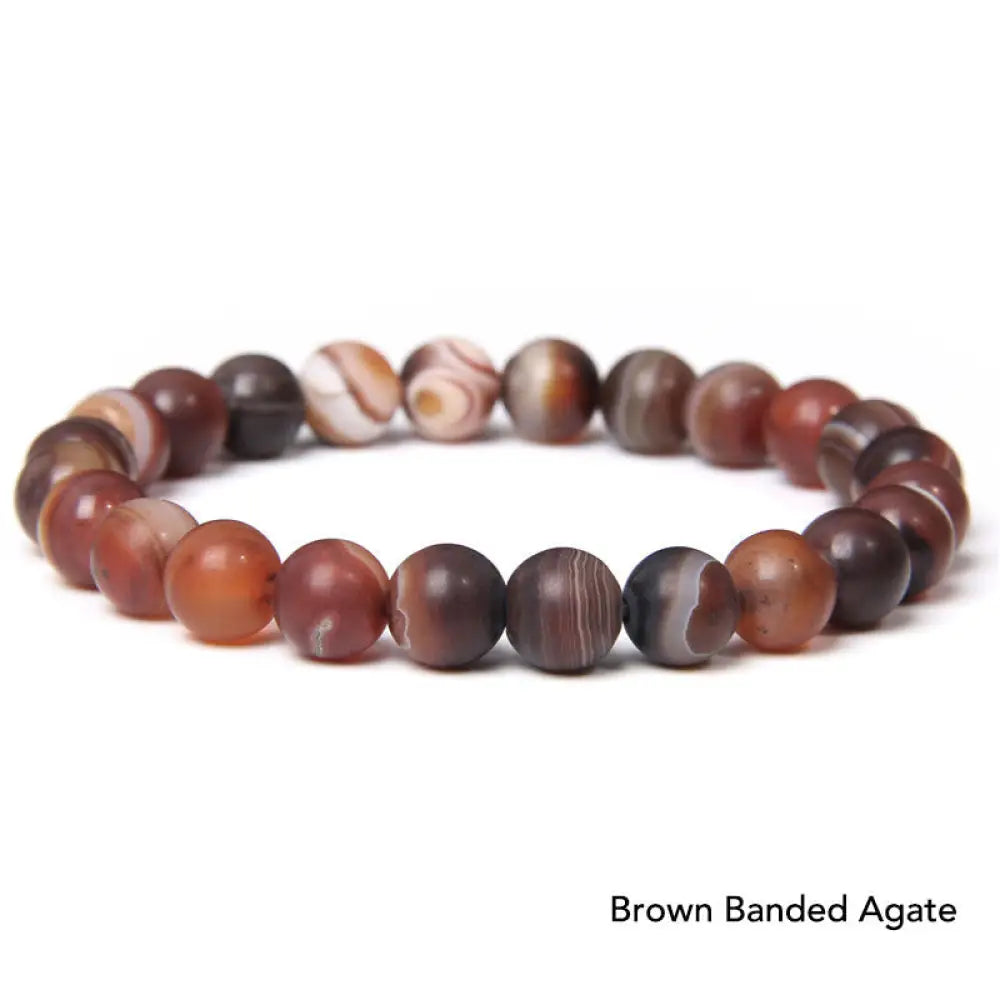 Natural Agate Stone Crystal Balance Beaded Bracelet - BWOOOH - Brown Banded Agate - Bracelet