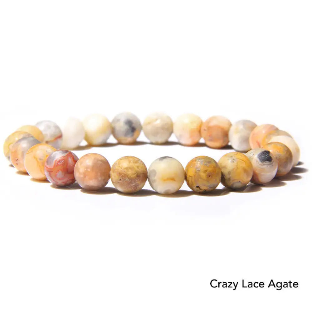 Natural Agate Stone Crystal Balance Beaded Bracelet - BWOOOH - Crazy Lace Agate - Bracelet