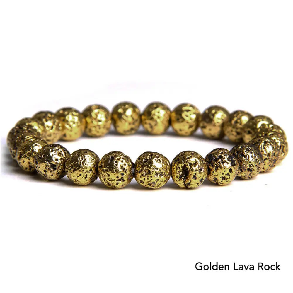 Natural Agate Stone Crystal Balance Beaded Bracelet - BWOOOH - Golden Lava Rock - Bracelet
