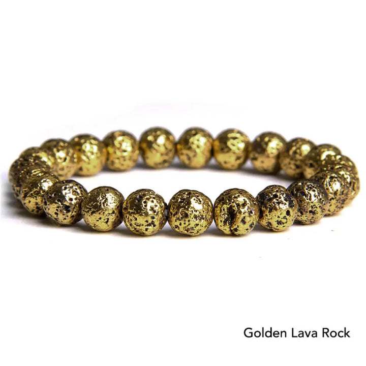 Natural Agate Stone Crystal Balance Beaded Bracelet - BWOOOH - Golden Lava Rock - Bracelet