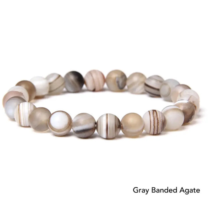 Natural Agate Stone Crystal Balance Beaded Bracelet - BWOOOH - Gray Banded Agate - Bracelet