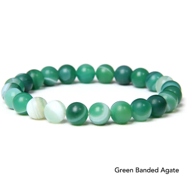 Natural Agate Stone Crystal Balance Beaded Bracelet - BWOOOH - Green Banded Agate - Bracelet