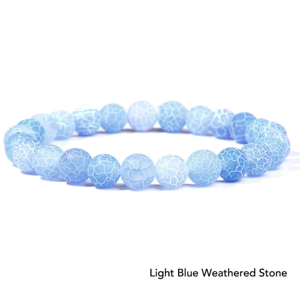 Natural Agate Stone Crystal Balance Beaded Bracelet - BWOOOH - Light Blue Weathered Stone - Bracelet