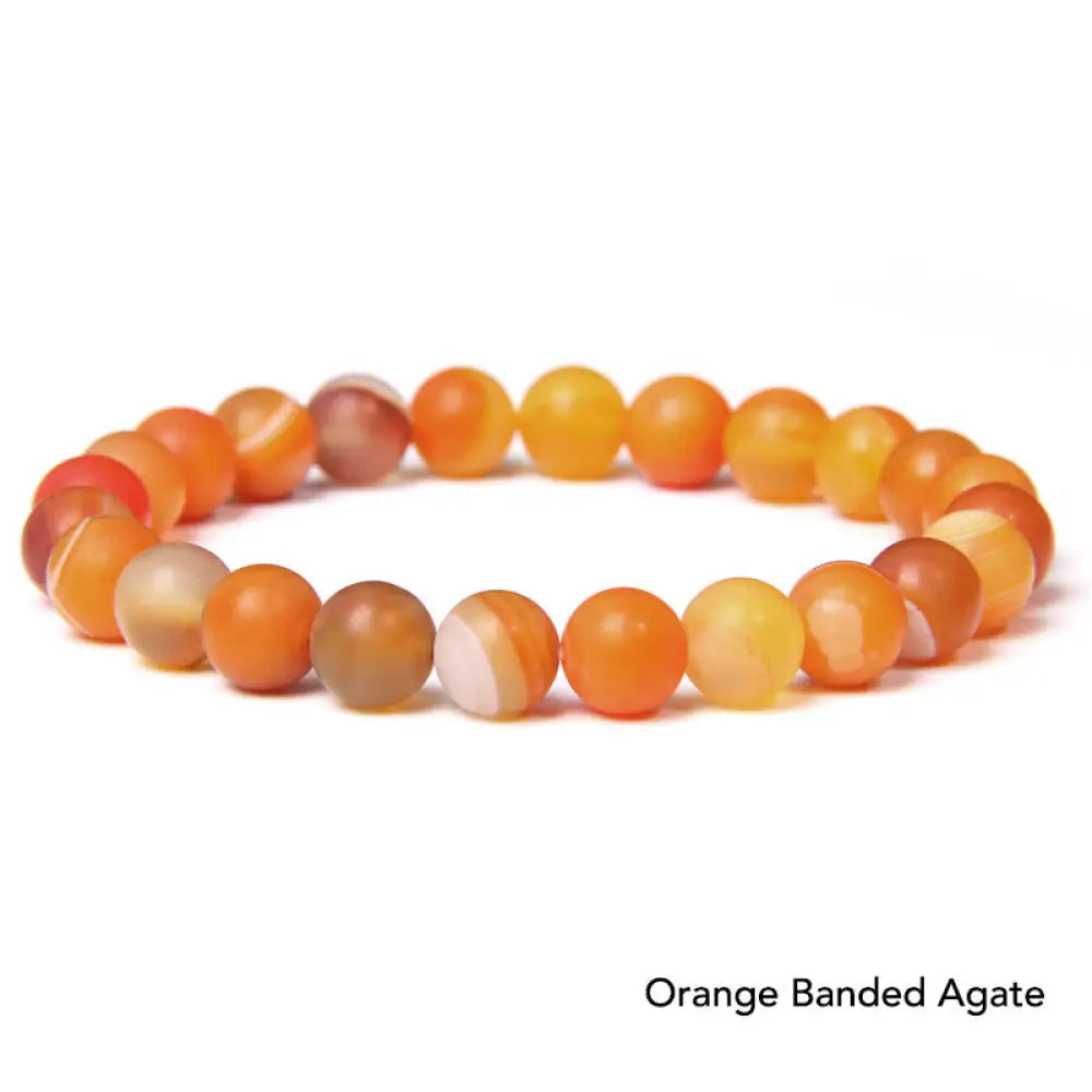 Natural Agate Stone Crystal Balance Beaded Bracelet - BWOOOH - Orange Banded Agate - Bracelet