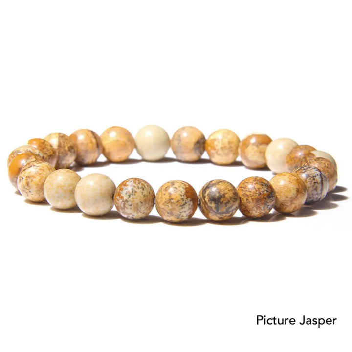 Natural Agate Stone Crystal Balance Beaded Bracelet - BWOOOH - Picture Jasper - Bracelet