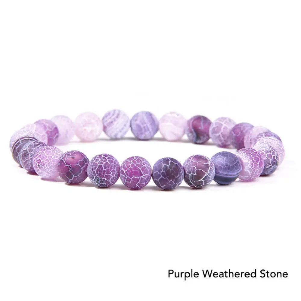 Natural Agate Stone Crystal Balance Beaded Bracelet - BWOOOH - Purple Weathered Stone - Bracelet