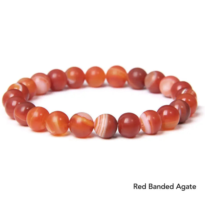 Natural Agate Stone Crystal Balance Beaded Bracelet - BWOOOH - Red Banded Agate - Bracelet