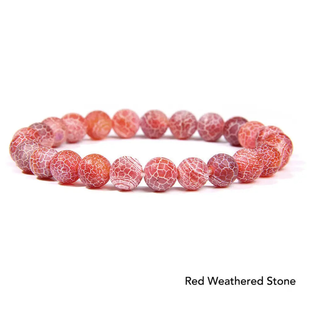 Natural Agate Stone Crystal Balance Beaded Bracelet - BWOOOH - Red Weathered Stone - Bracelet