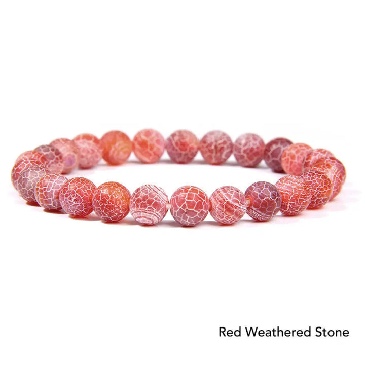 Natural Agate Stone Crystal Balance Beaded Bracelet - BWOOOH - Red Weathered Stone - Bracelet