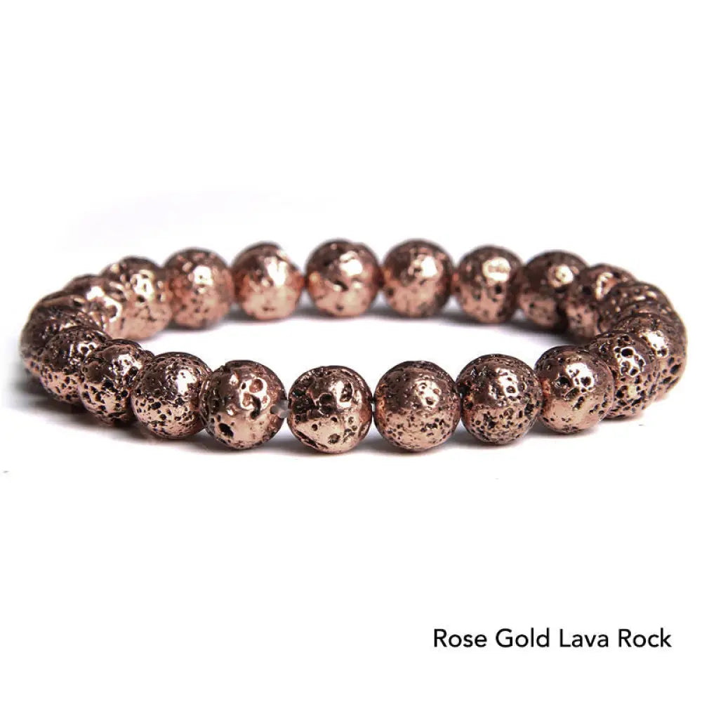 Natural Agate Stone Crystal Balance Beaded Bracelet - BWOOOH - Rose Gold Lava Rock - Bracelet