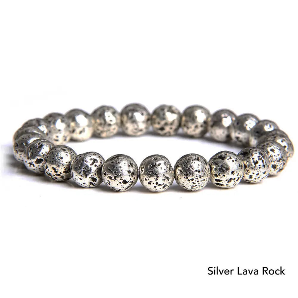 Natural Agate Stone Crystal Balance Beaded Bracelet - BWOOOH - Silver Lava Rock - Bracelet