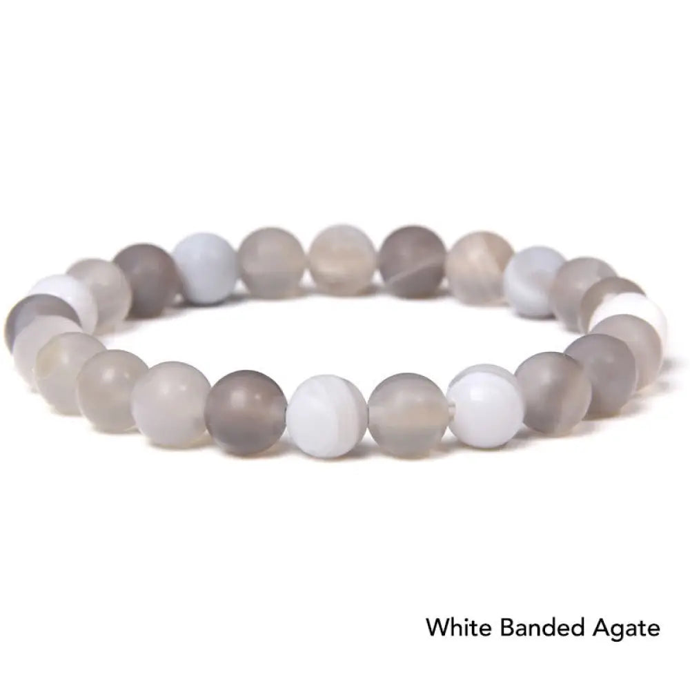 Natural Agate Stone Crystal Balance Beaded Bracelet - BWOOOH - White Banded Agate - Bracelet