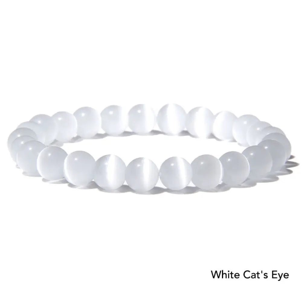 Natural Agate Stone Crystal Balance Beaded Bracelet - BWOOOH - White Cat’s Eye - Bracelet